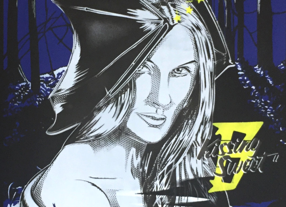 STF MOSCATO “KISS ME SWEET” Siebdruck und Stencil/Acryl Sprühlack auf schwarzem Papier - Pretty Portal