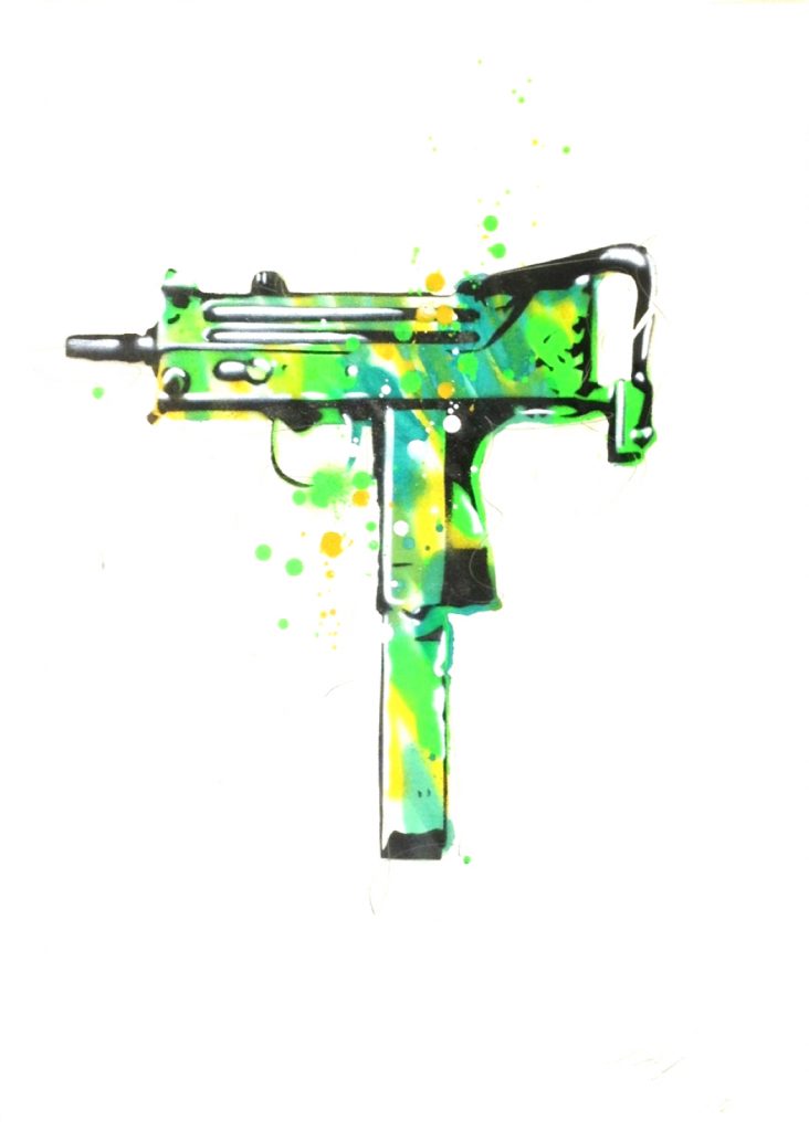Wolfgang Krell “My UZI weighs a ton” (green), spray paint - Pretty Portal