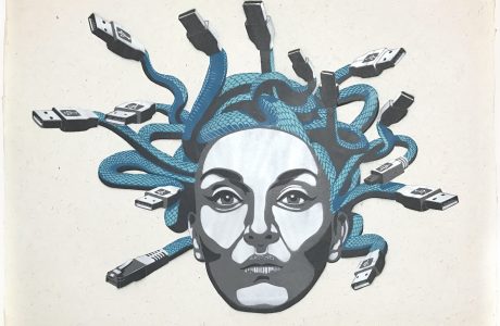 DECYCLE - MEDUSA (serpent), Stencil/ Spraypaint on handmoulded paper, 56 x 76 cm - Pretty Portal